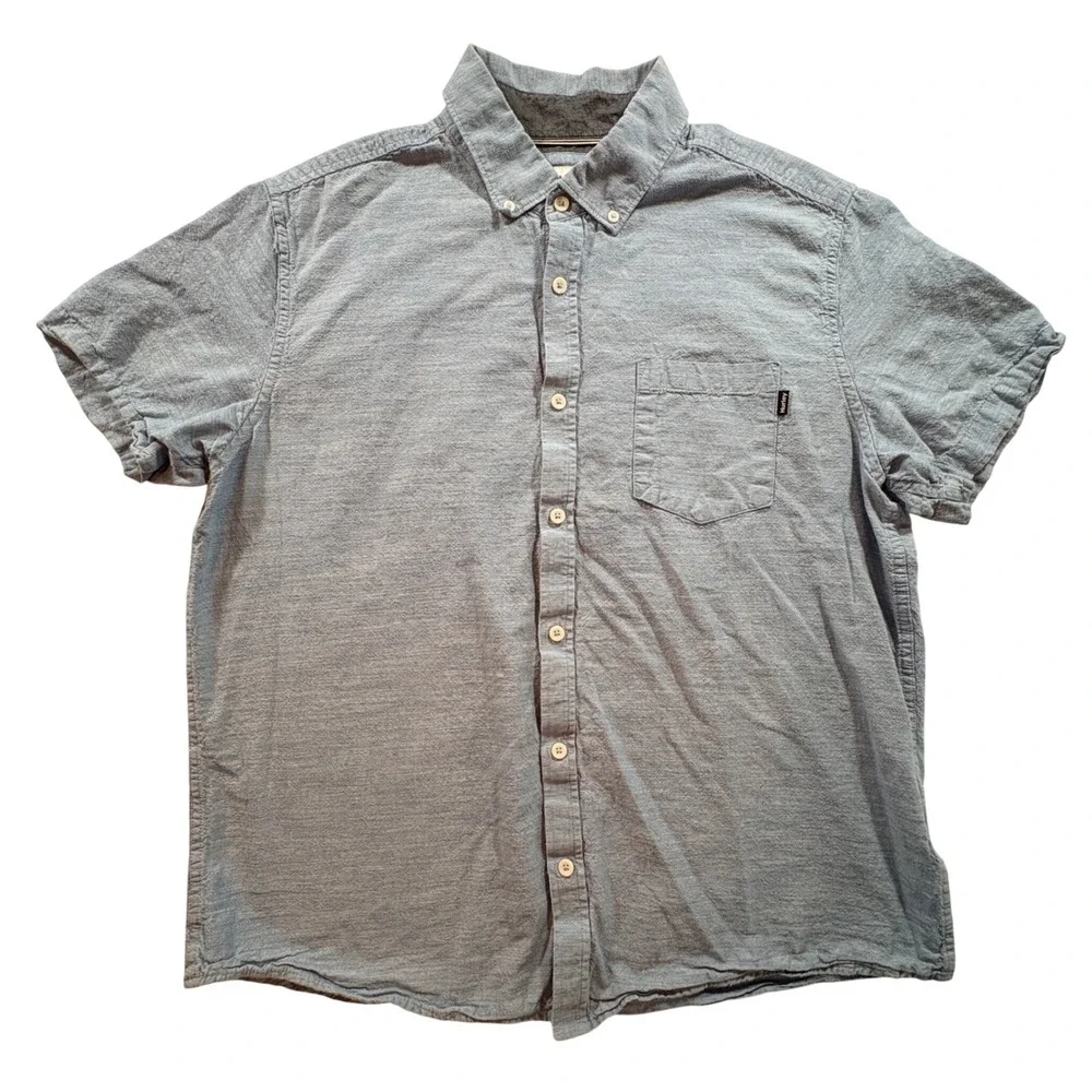 Hurley Button‎ Down Shirt Mens Large Blue Short Sleeve Cotton Casual Surf Style